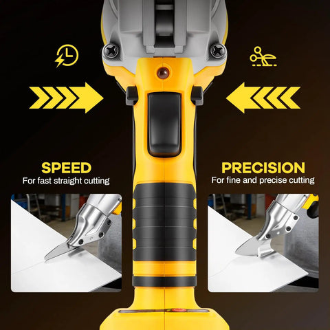 Cordless 20V Max Metal Shears, Heavy Duty Brushless Cutter For Stainless Steel And Iron, close-up of cutting blade and handle