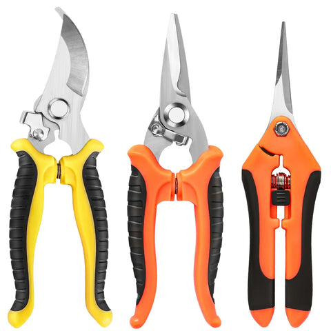 Three Pack Garden Pruning Shears Set With Stainless Steel Blades, Multipurpose Gardening Scissors And Clippers For Yard Work