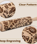 Christmas Themed Embossed Rolling Pin For Baking Cookies With Snowflake And Snowman Designs Wooden Engraved Springerle Style Dough Roller For Patterned Clay Pottery And Ceramic Projects Super Fun For Home Bakers And Kids.