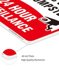 Close-up of Heavy Duty 14X10 Inch No Dumping Signs 2 Pack Of Rustproof Aluminum with 24 Hour Video Surveillance detail.