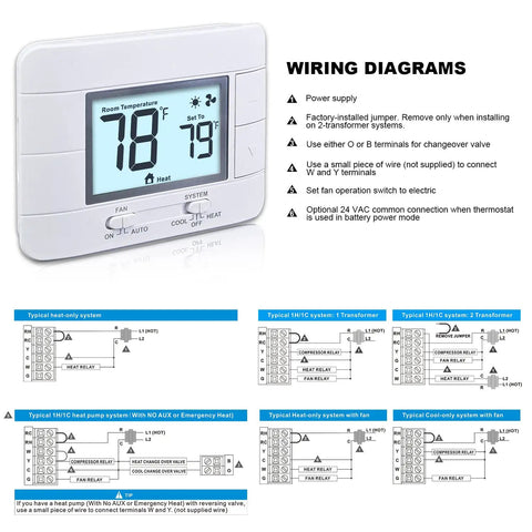 No Fuss Non Programmable Thermostat For Home 1 Heat 1 Cool Single Stage System With Humidity Display wiring diagrams