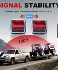 Front view of RoadAlchemist wireless trailer light kit with two square red LED taillights, magnetic mount IP67 waterproof.