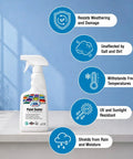 Tough As Nails Paint Sealer Spray For Indoor And Outdoor Use On Wood Concrete And Stone Dries Quick Waterproofer With UV Protection Semi Satin Finish Ready To Roll In 16 Oz Can on a countertop with weather resistance features.