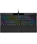 Elite Mechanical Gaming Keyboard With Cherry MX Red Switches And Fire Per Key RGB Lighting features top-down view of RGB keys and aluminum chassis.