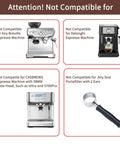 51mm portafilter collage shows not compatible notes for Breville, Delonghi, CASABREWS and a 2-ear portafilter.