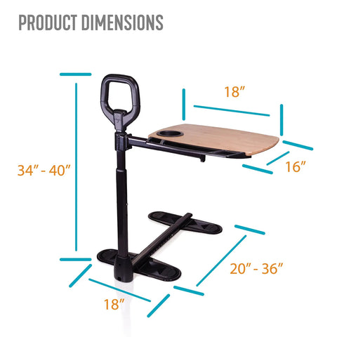 Adjustable Bamboo Tray Table With Ergonomic Safety Handle And Stand For Couch Or Lap dimensions, 16x18 inch tray size