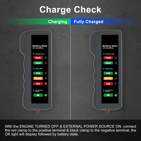12V Car Battery And Alternator Tester With Automotive Load Indicator For Quick Battery Health Check And Auto Electrical System Diagnostic Portable Handheld Battery Health Meter For DIY Mechanics And Car Enthusiasts, charge check display