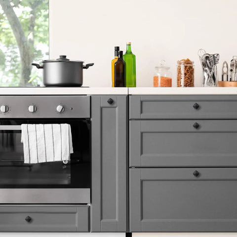Modern kitchen with cabinets featuring 10 Pack Black Square Cabinet Knobs For Cabinets And Drawers One Hole Dope Rugged Heavy Duty Metal Hardware Easy Install Modern Kitchen Upgrade Durable Matte Black Knobs.