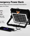Portable LED Work Light With Solar Power 200W Bright, 20600mAh Battery as power bank charging phone