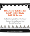 Hella Heavy Duty Copper Bus Bar Providing 600 Amp Juice For Rock Solid 8 Way Distribution Block Grounding And Smooth Auto Battery Wiring In Classic Red And Black with dust cover and mounting details