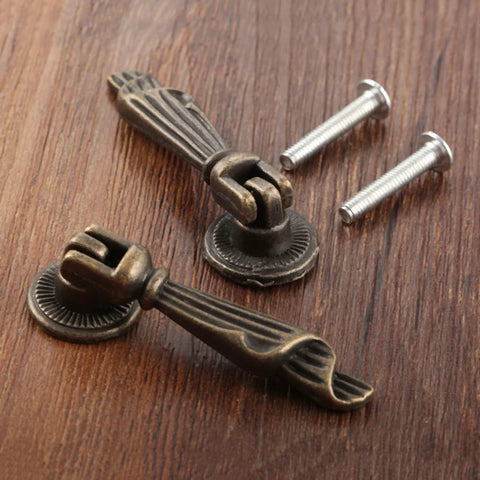 Antique Bronze Metal Drawer Cabinet Pulls 2 Pack With Screws, Single Hole Drop Handles 0.75 X 2.36 Inches, Rust Resistant Iron