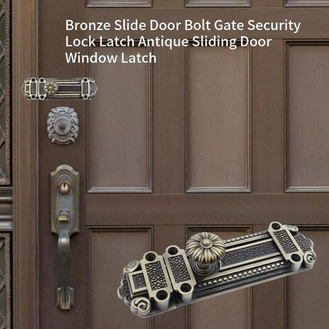Bronze Slide Door Bolt Gate Security Lock Latch with antique finish mounted on a wooden door, zinc alloy, 5 inch length