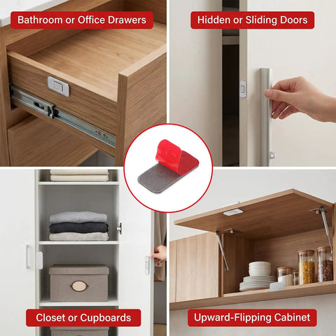 Ultra Thin Magnetic Cabinet Catch Set 20 Pack EZ Install Self Adhesive No Drill Drawer Latches for Quiet Closures in cabinets and drawers