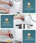 Using the Kitchen Faucet With Soap Dispenser In 304 Stainless Steel Pull Down Sprayer 3 Modes Single Handle High Arc Dope Brushed Nickel Finish Fingerprint Resistant And Scratch Proof for washing vegetables, pots, and plates.