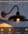 Outdoor Gooseneck Barn Light 14 Inch Wide Two Pack Farmhouse Industrial Rustic Black Waterproof Wall Mount Lamp lit on wall