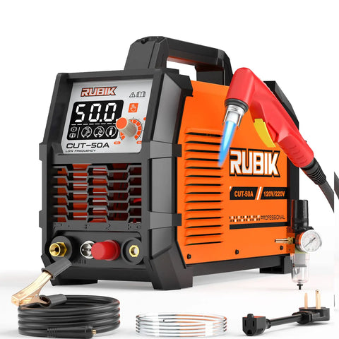 Dual Voltage Plasma Cutter 50 Amp For Home Workshop 110 to 220 Volt With Three Quarter Inch Cutting Capacity And One Half Inch Clean Cut LCD Display Non Touch Pilot Arc 2T 4T Cutting Modes