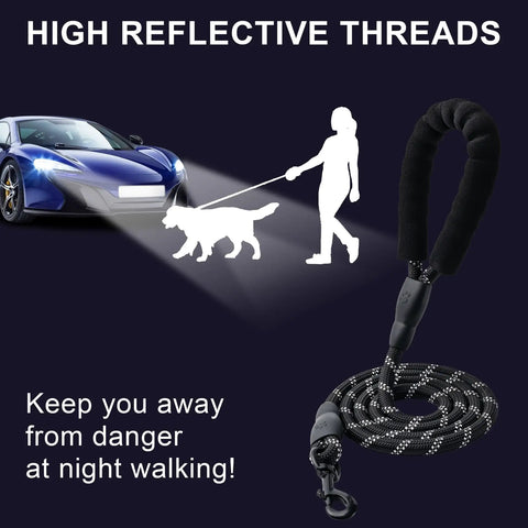2 Pack Heavy Duty Dog Leashes With Padded Handle And Reflective Nylon Rope for night walking safety.