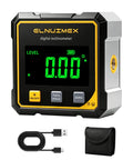 Tough Magnetic Digital Angle Finder And Laser Inclinometer Gauge showing 0.00° with USB cable and carrying pouch.