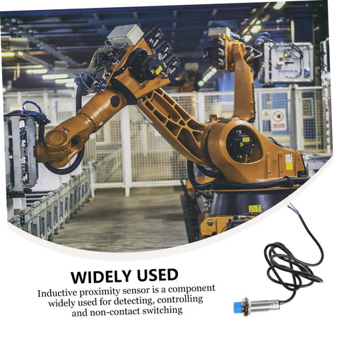 Industrial robotic arm with Inductive Proximity Sensor CHE18-8NA-A710 for rugged metal detection and automation.
