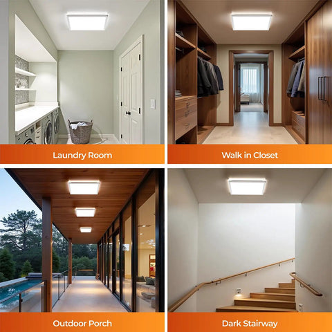 Dimmable Motion Sensor LED Ceiling Light With Remote, 12 Inch 24W 2400LM Flush Mount Fixture in various settings