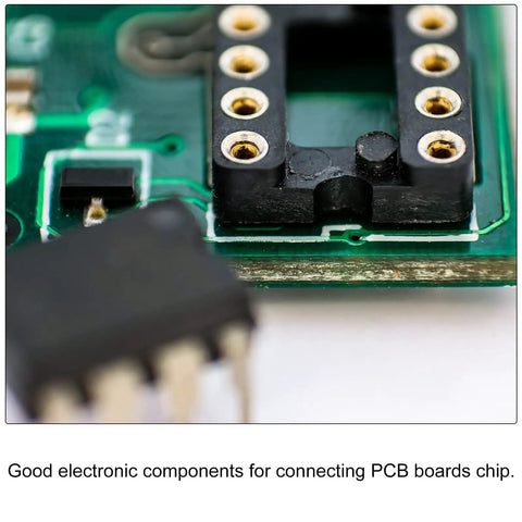 Dip IC Socket Adapter Round Pin 8P 2.54mm Pitch IC Socket on PCB board for prototyping, close-up of socket and pins