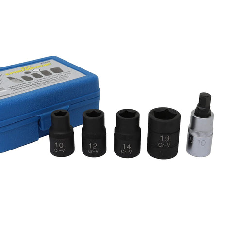 Professional 5 Point Socket Set, 5-Piece Pentagon Sockets For Brakes, Heavy-Duty Auto Tools, Sizes M10 F10/12/14/19mm, with case