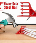 100 Pack Red Plastic Cable Stacker Clips With Nail For Secure Electrical Wire Organization, heavy-duty setup with hammer and nail.