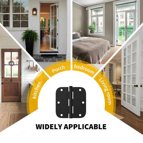 24 Pack Matte Black Door Hinges 3.5 Inch Built Tough Heavy Duty Residential Hinges With Removable Pin Five Eighths Inch Radius Corners