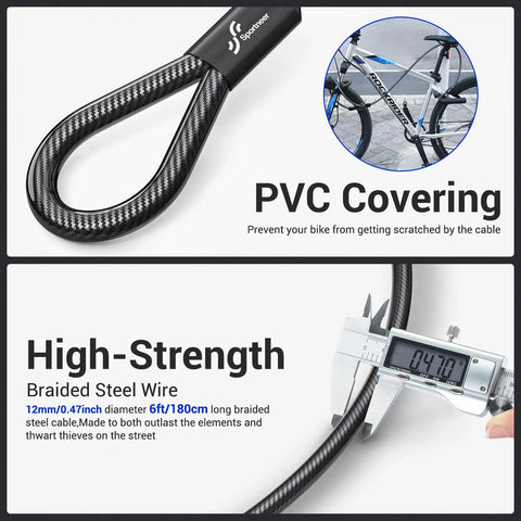 Heavy Duty Bike U Lock With 18mm Shackle And 6ft Security Cable For Road Mountain Electric And Folding Bikes, Portable Lock With Sturdy Mounting Bracket, Water Dust Scratch Resistant, Built Tough So You Can Lock Down Your Ride. PVC-coated braided steel cable, 6ft/180cm