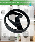 Upgraded WE12X27300 Washer Drive Belt For GE Clothes Washers, shown with washing machine in background