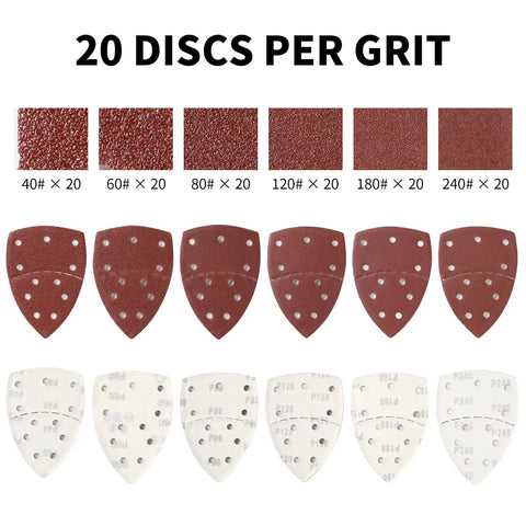 Image showing 120 Piece Sanding Sheets For Mouse Sander With 11 Hole Dust Removal Mixed Grits 40 60 80 120 180 240 From Coarse To Fine