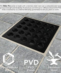 Matte Black Square Drain Cover With Pro Drain Cover Remover Included Three Point Seven Five Inch Screwless Design Ten Finishes Available Slick Modern Bathroom Drain Grate