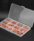 Premium 300 Pack Red Copper Flat Washer Gasket Set M5 To M16 Assortment Kit For High Heat Oil Pan Plugs And Hydraulic Systems With Top Notch Thermal Conductivity And Durable Pure Metal Build For Heavy Duty Repair Jobs in storage case