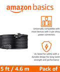 Universal 15 Foot Power Cord For PC Monitor And Printer 3 Prong 18 AWG 125V NEMA 5-15P To IEC320C13 UL Listed Black Cable