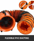 Built Different 12 Inch Industrial Blower Fan Featuring 3300 Rpm AC Motor With 520 Watt Power For Serious Workshop Ventilation and Flexible PVC Ducting