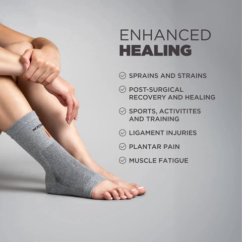 Infrared Ankle Sleeve With No Batteries Needed For Pain Relief And Swelling, Bioactive Fabric Ankle Support, Gray, Small to Medium.