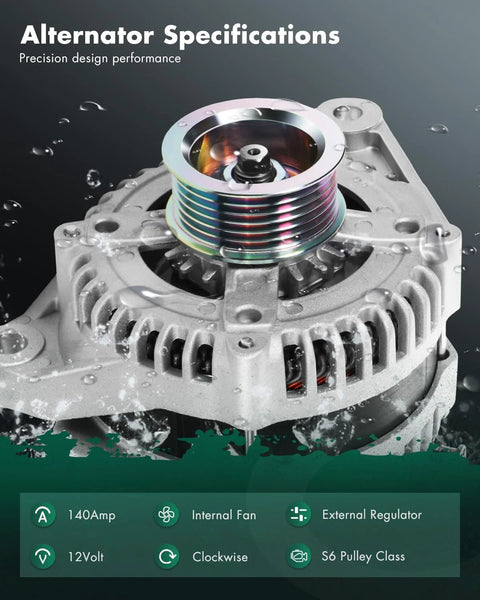 Beefed Up High Output 12V 140Amp Alternator For Jeep Liberty 3.7L 2010 2011 2012 And Dodge Nitro 3.7L 2011 With CW S6 Pulley Class ER IF CW Replacement Part Direct Fit shown with specifications
