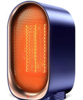 Blue Portable Indoor Space Heater With 2 Second Instant Heating, compact electric desk heater for home or office use.