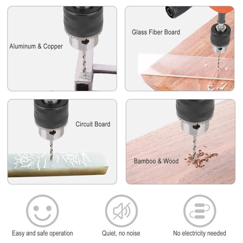 No-Fuss Manual Hand Drill 3/8 Inch Capacity With Precision Cast Steel Chuck, Double Pinions, Bi-Directional Rotation, Ideal For Wood Plastic Acrylic Circuit Boards, Easy Crank Punching Tool Orange