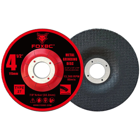 FOXBC 4-1/2 in metal grinding disc, Type 27 depressed center; 4-1/2 in x 1/4 in x 7/8 in bore, front view, two discs