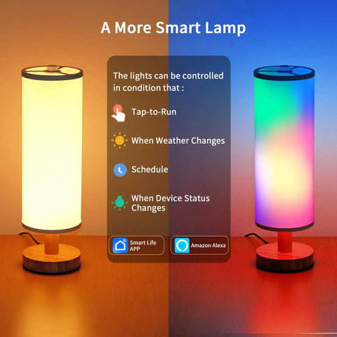 Lit Smart Table Lamps Set Of 2 With RGB Color Changing, Remote And App Control, dimmable bedside lamps displaying white and colorful light