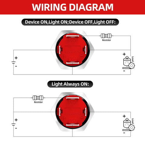 Wiring diagram for 12V 20A Tough As Nails Heavy Duty Latching Push Button Switch Waterproof On Off 16mm Pushbutton with Blue LED