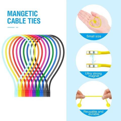 Reusable Magnetic Silicone Cable Ties 9 Inch Twist Ties For Cord Organization And Bundling Easy Wrap And Tie Durable Flexible Magnets