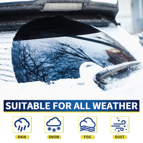 Image showing the All Season No Sweat Swap 14 Inch Rear Wiper Blade compatible with Subaru Outback and Honda Fit in snowy conditions.