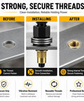 Heavy Duty Carbon Steel Manual Rivet Nut Tool Kit With Interchangeable Heads For Threaded Inserts Multi Size Set For Sheet Metal Tubing Brackets And Furniture Repairs DIY Friendly Pro Grade showing before-after install