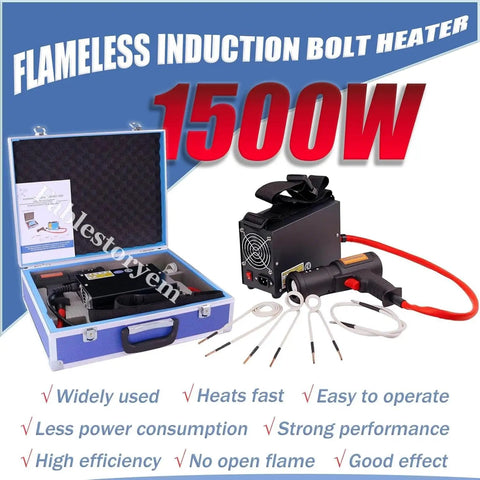 Heavy Duty 1500W Induction Bolt Heater With Magnetic Coils To Kick Loose Frozen Nuts And Bearings Portable Ergonomic Handle And Rugged Carry Case in blue carrying case with tools.