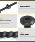 Built Tough M6 X 60mm Hex Socket Cap Bolts And Barrel Nuts Kit With Allen Key Black Zinc Plated Heavy Duty Furniture Hardware for bed, chair, table, detailed view of hex socket cap bolt.