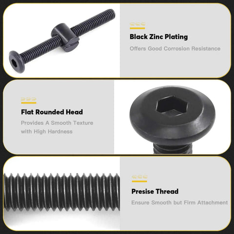 Built Tough M6 X 60mm Hex Socket Cap Bolts And Barrel Nuts Kit With Allen Key Black Zinc Plated Heavy Duty Furniture Hardware for bed, chair, table, detailed view of hex socket cap bolt.