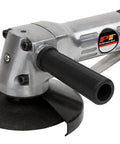Badass 4 Inch Air Angle Grinder With Kickin Pneumatic Power And Hella Tough Aluminum Body, close-up of handle and wheel.