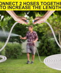 FOXEASE metal water hose, 25 ft, stainless steel; close-up of two connectors being joined